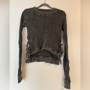 Free People Tie Sweater Top Long Sleeve Gray XS